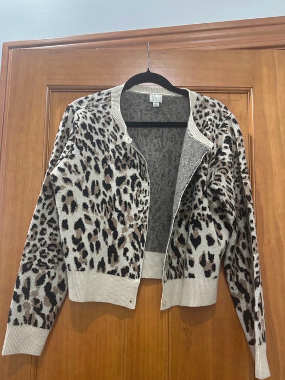 a new day Leopard Print Bomber Cardigan Jacket - Cream & Brown